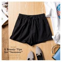 Pantalones cortos de lino para mujer, Shorts informales de algodón, de cintura alta, deportivos, color negro - details 7