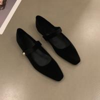 Zapatos de Ballet de Terciopelo Elegante con Cierre de Perlas Acampanadas Bajas para Mujeres - details 5