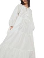Vestido midi de verano elegante de manga larga con cuello redondo y lazo en la parte delantera A-e para mujer - details 8
