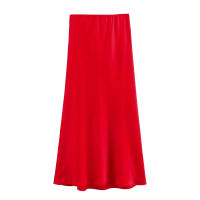 TRAFZA-faldas lisas de satén para mujer, faldas largas de cintura elástica para fiesta en la playa, trajes informales holgados, 2024 - details 42