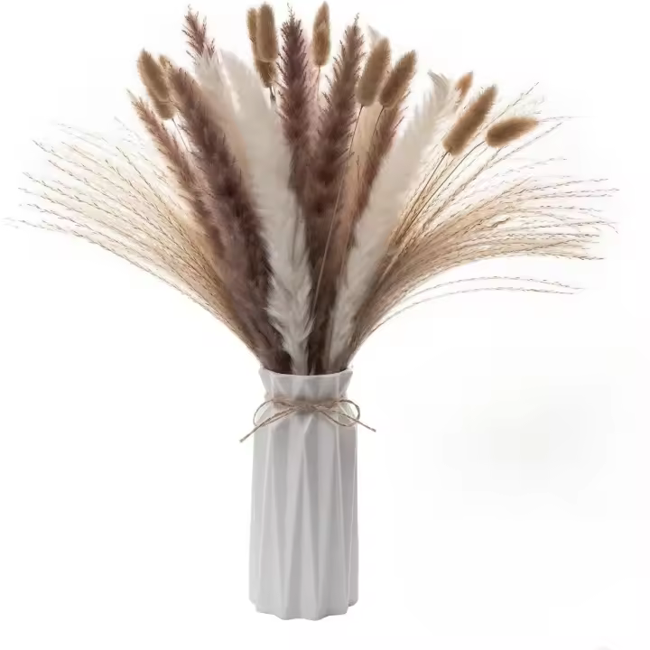Decoración de Pampas Secas con Jarrón 44 Piezas Naturales Blancas y Marrones, Cañas, Colas de Conejo Ideal para Boda y Hogar - 1