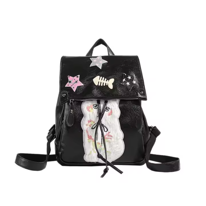Cuero suave, Gran capacidad, Universitario, Personalidad, Casual, Millennial, Original, Estrellas, Gatitos, Bellezas - 1