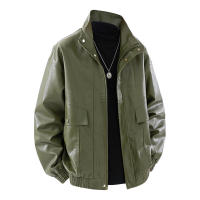 Chaquetas de cuero versátiles y holgadas para hombre, estilo casual, sencillo, sólido, para primavera y otoño, con solapa, cómodas, cortavientos, nueva moda. - details 3