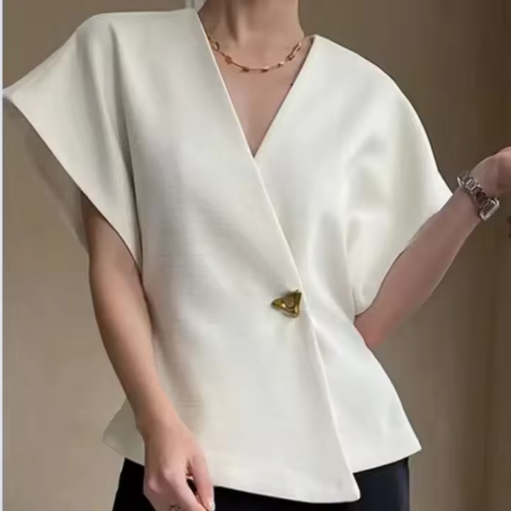 Chaleco Asimétrico para Mujer TRE Estilo Francés, Mangas Caídas, Botones de Cintura, Top sin Mangas Blanco - 1