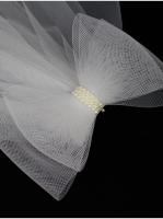 Velo de novia blanco V302 con lazo, lazos de perlas, tul semitransparente multicapa, velo de novia hasta los hombros con peine para el pelo - details 8