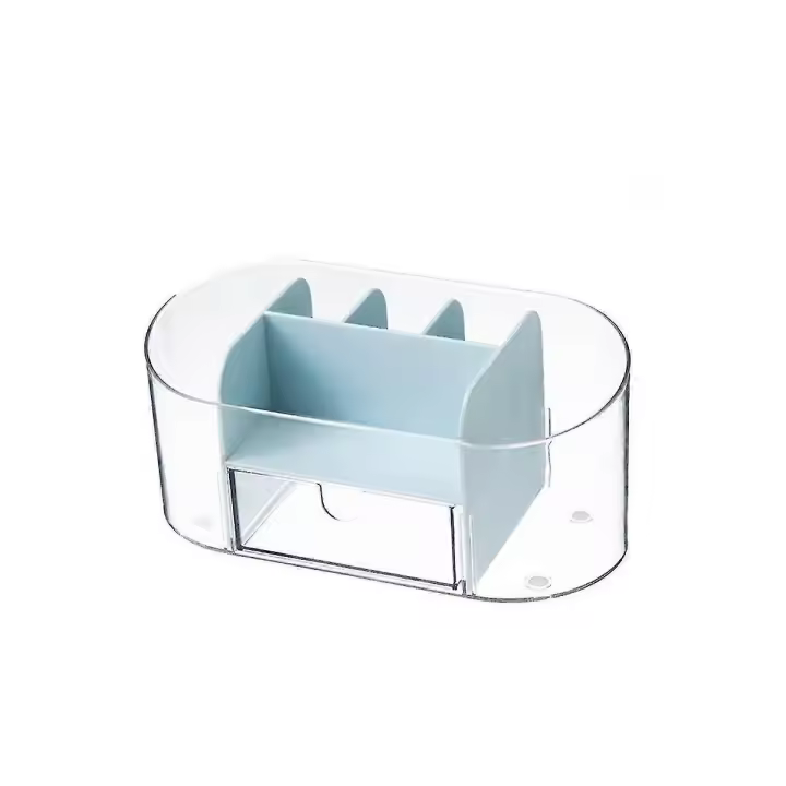 Organizador de escritorio transparente, portalápices acrílico, transparente y accesorios, organizador de escritorio (azul) - 1