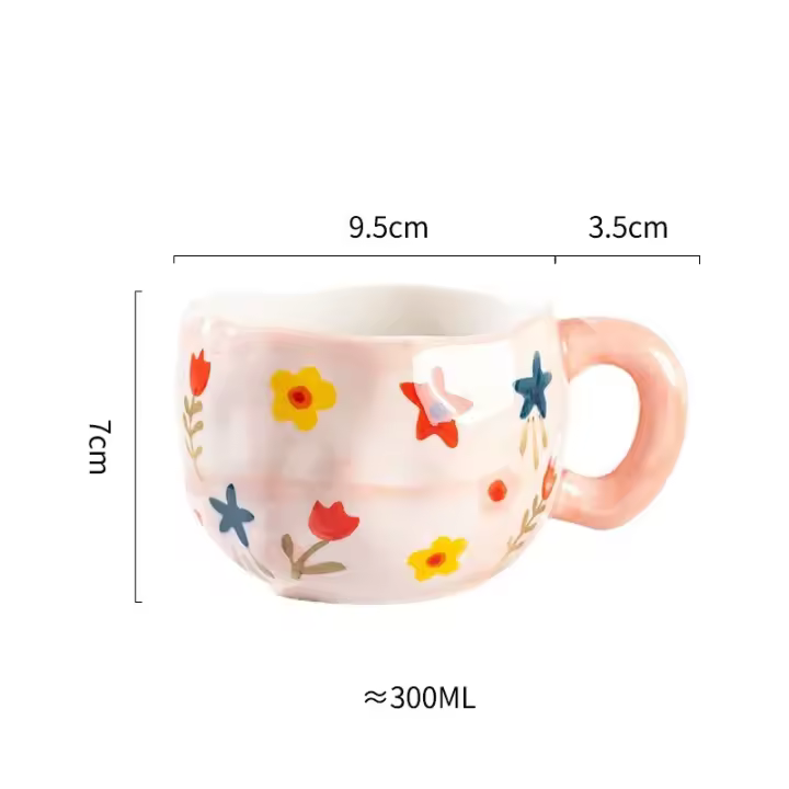 Taza de Cerámica Estilo Coreano Hecha a Mano 300ML Taza de Café Desayuno con Diseño de Flor Pintada a Mano Ideal para Desayuno, Leche de Mañana, Té de la Tarde - 1
