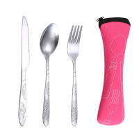 Juego de cubiertos portátiles de acero inoxidable con estuche, cuchillos para carne, tenedor, cuchara, vajilla de Camping familiar, 3 piezas - details 1