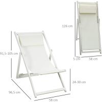 2 Tumbonas Plegables  Aluminio Tumbonas  Jardín  Respaldo Regulable en 5 Posiciones Reposacabezas  Terraza Patio Exterior 58x965x915 cm Blanco - details 1