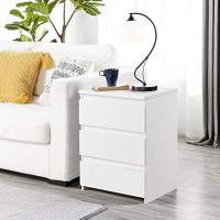 Mesitas de Noche con 3 Cajones 45x35x60,5cm Mesitas de Noche Modernas para Dormitorio Mesa Auxiliar de Madera para Sala de Estar Blanca - details 3