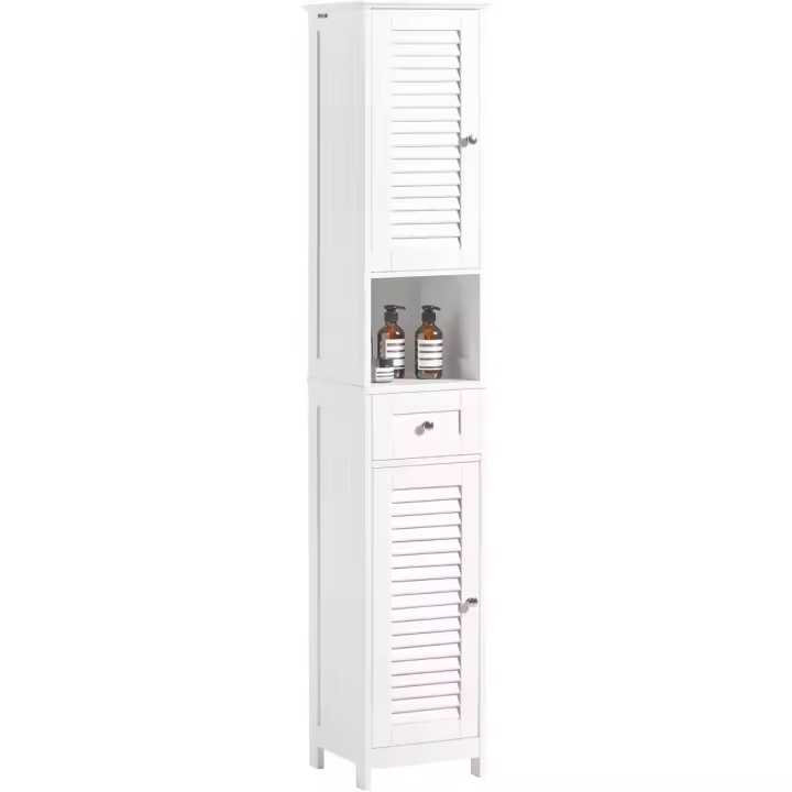 Armario para baño Alto Mueble Columna de Baño Estanterías de Baño con 2 Puertas y 1 Cajón Blanco - 1