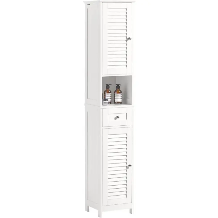 Armario para baño Alto Mueble Columna de Baño Estanterías de Baño con 2 Puertas y 1 Cajón Blanco - 1
