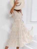 Vestido bohemio Retro de verano para mujer, manga corta, estampado básico, vestido de ventilación blanco S - details 4