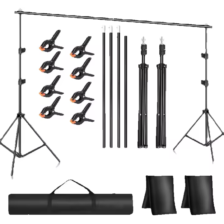 Sistema de fondo de estudio fotográfico, juego de trípode de fondo telescópico con bolsa de 2,1x3m - 1