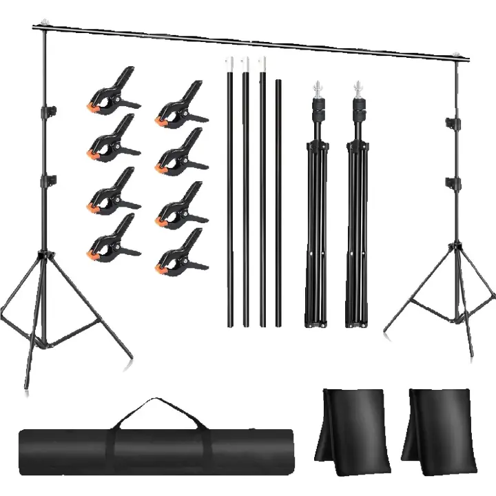 Sistema de fondo de estudio fotográfico, juego de trípode de fondo telescópico con bolsa de 2,1x3m - 1