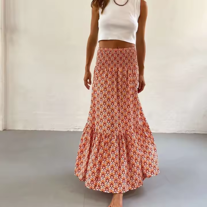 Faldas de moda para mujer, novedad de verano, primavera, informal, combina con todo, holgada, con cintura elástica, estampado ral, falda bohemia de estilo etnico - 1