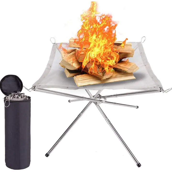 Foso de fuego al aire libre plegable de malla de acero inoxidable, mesa portátil para acampar, parrilla de fuego - 1
