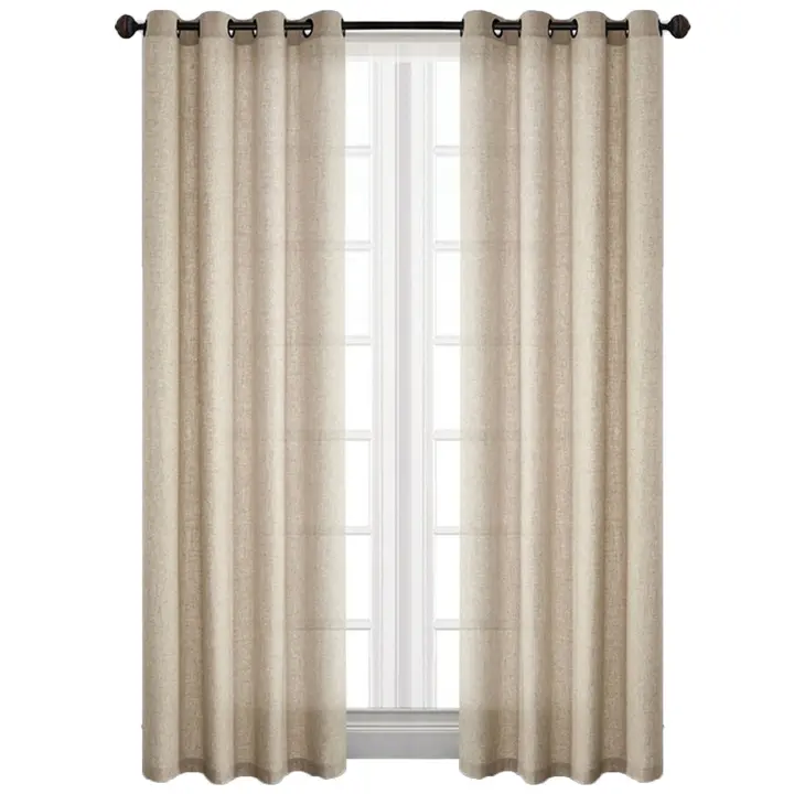 Juego de cortinas de lino para oscurecimiento de habitación, 2 paneles - 1