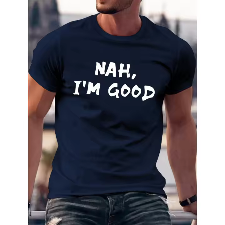 Manfinity Homme Camiseta de manga corta con cuello redondo y eslogan estampado para hombre - 1