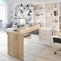 Escritorio con Cajonera, Mesa de Oficina, Modelo Office BUC, Acabado en Blanco Artik y Roble Cananadian, Medidas: 145 cm (Largo) x 102 cm (Fondo) x 73 cm (Alto) - details 0