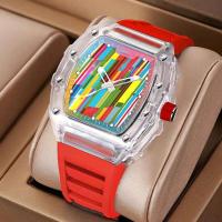 Reloj de Pulsera de Cuarzo de Lujo Automático Estilo Hueco Impermeable Deportivo Correa de Cuero - details 15