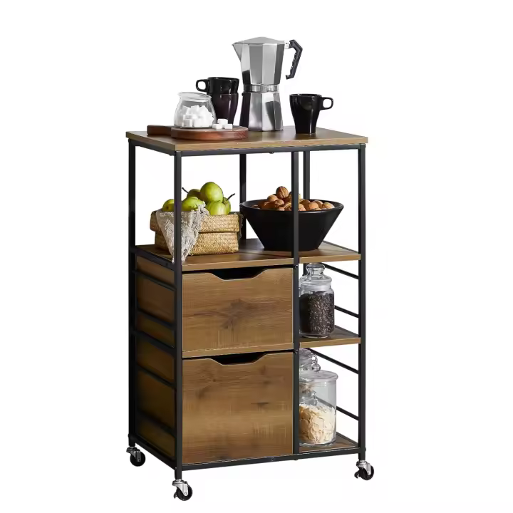 Carrito de Servicio Camarera con Ruedas Multiusos Mueble para microondas con 3 Cajones y 3 Estantes 53 x 37 x 89 cm ES - 1