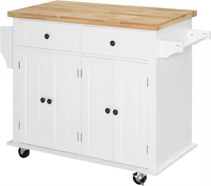 Isla de Cocina con Ruedas Carro de Cocina con 2 Cajones 4 Puertas Especiero Encimera de Madera y Barra Lateral para Comedor 111x44,5x82,5 cm - 1