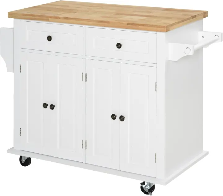 Isla de Cocina con Ruedas Carro de Cocina con 2 Cajones 4 Puertas Especiero Encimera de Madera y Barra Lateral para Comedor 111x44,5x82,5 cm - 1