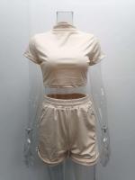 Conjunto de Pantalones Cortos Delgados de Moda Verano 2024 Top Corto Ajustado de Color Sólido y Shorts Estilo Callejero para Mujeres - details 11
