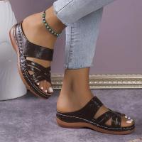 Women Cross Strap Wedge Heel Slippers Hollow Out Open Toe Anti-skid Arch Support Slides Shoes Outdoor Slippers - details 1