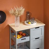 Mueble Auxiliar Cocina Carrito de Servir con 3 Cajones 2 Estantes y 1 Bandeja Extraíble Gris ES - details 3