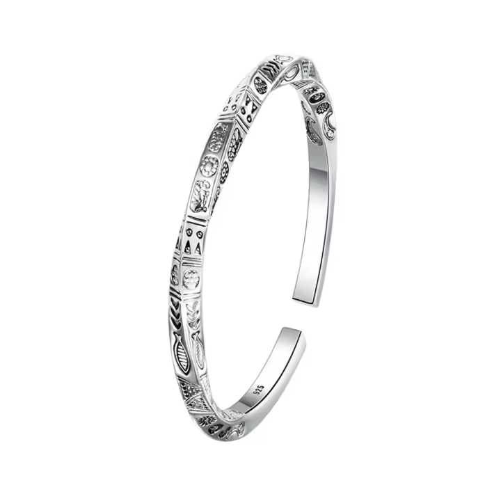 Andara Pulsera de Plata Esterlina with Tótems Geométricos Abarcando Joyería de Diseño de Lujo para Mujeres Gift de Pulsera de Encanto - 1