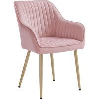 Silla de comedor, silla de cocina, sillón de terciopelo, silla tapizada con reposabrazos, carga máxima. de120 kg, Patas de Metal, para Comedor, Cocina, Rosa Jalea y Dorado Pálido LDC087R01 - details 0