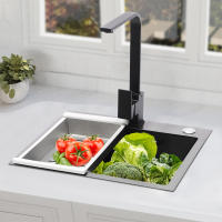 Fregadero de cocina integrado de acero inoxidable 304, juego de residuos, grifo de cocina, 38x28x19cm/15x11x7, 48 pulgadas - details 1