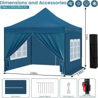 Gazebo Party Tent 3x3m con 4 paredes laterales y puerta con cremallera y ventana azul - details 5