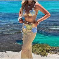 OUWU-Conjunto de falda larga de punto para mujer, top de bikini bordado floral, falda de cintura, elegante vestido de playa de verano - details 4