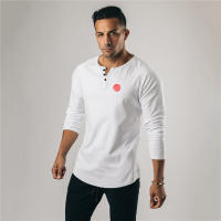 Black Slim Fitting T-shirt Top Simple Casual American Tough Guy Fitness Long Sleeve - details 5