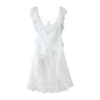 Vestido elegante con volantes y espalda descubierta para mujer, cuello oblicuo, sin mangas, con cordones, dobladillo irregular, largo hasta el suelo, vestidos para mujer de primavera - details 7