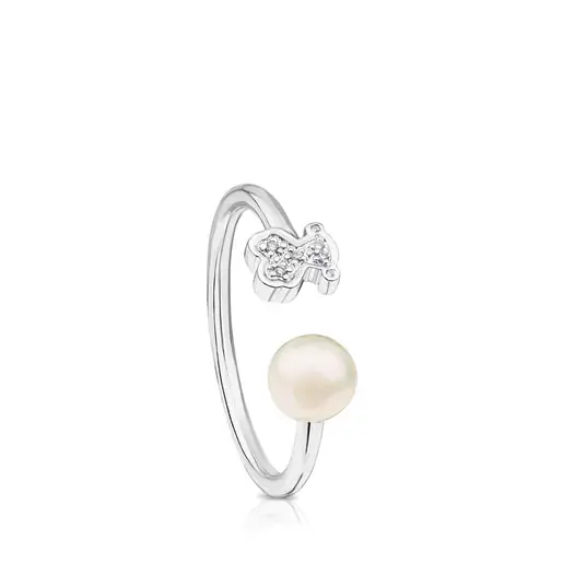 Anillo Cachorros de Oro blanco con Diamante y Perla - 1