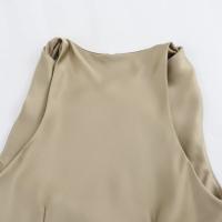 Vestido largo plisado sin mangas para mujer, prenda de seda con textura satinada, cuello redondo, elegante y a la moda - details 22