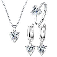 Conjuntos de Joyería de Plata Esterlina 925 Anillo de Zirconia Corazón, Pendientes, Collar - details 7