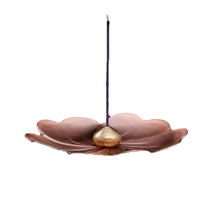 Estufa de sándalo inspirada en Zen, quemador, bandeja, loto, madera de agar, asiento de inserción de incienso de hilo, adorno de imitación de cobre puro para - 1