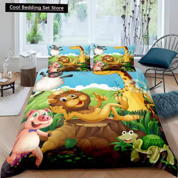 Juego de Ropa de Cama de León Dorado con Trazos de Rayo Cubierta de Edredón de Poliéster con Diseño de Rey y Reina Juego de Cama Animal - 1