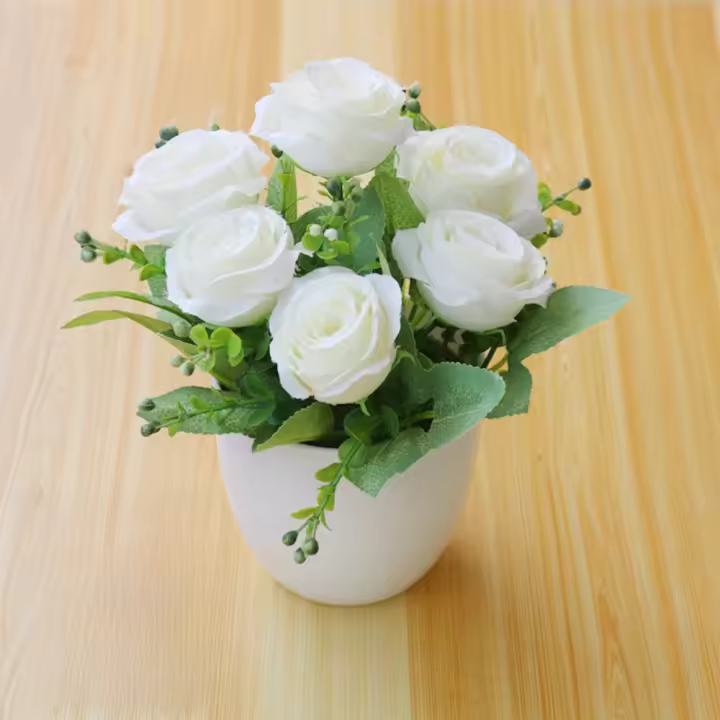 Rosa de simulación, planta Artificial en maceta, adorno de plantas falsas Multicolor de plástico, plantas falsas, bonsái de flores de imitación para exteriores - 1