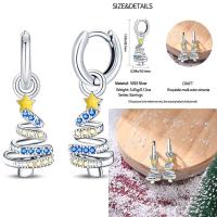 Pendientes de plata con borlas de copos de nieve azules y diamantes, lazo rojo para mujer, joyería creativa, regalos temáticos navideños - details 3