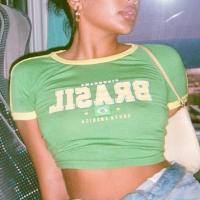 Camiseta Retro Callejera Aestética para Bebé Manga Corta Delgada Estampado de Letras Brasileñas Verdes Moda Casual para Mujeres Y2k - details 7