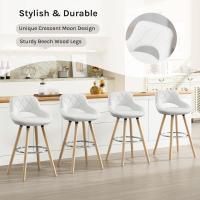 Juego de Taburetes de Cocina Alto 2 Piezas con Resalto y Reposapiés Altos para Bistro, Cafetería y Cocina Funda de Piel Sintética y Patas de Madera Blanco - details 5