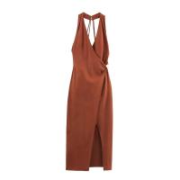 PB & ZA2025leisure estilo de vacaciones cuello halter diseño asimétrico vestido suelto sin mangas novedad de verano ropa de mujer - details 1