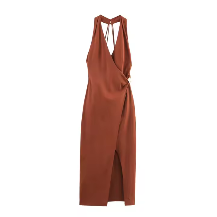 PB & ZA2025leisure estilo de vacaciones cuello halter diseño asimétrico vestido suelto sin mangas novedad de verano ropa de mujer - 1