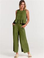 Conjunto casual de verano para mujer, top sin mangas plisado y pantalones cortos de pierna ancha - details 48